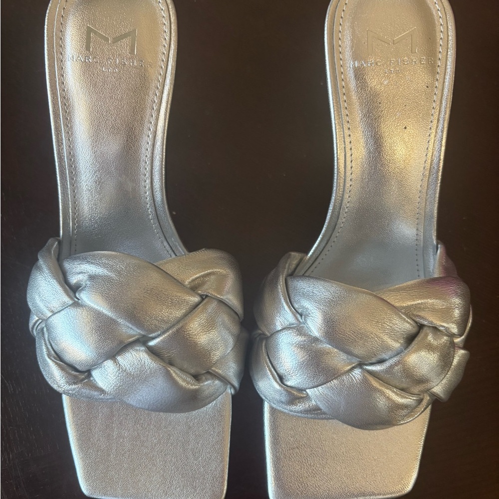 Marc Fisher Digana Silver Braided Sandals 6 1/2